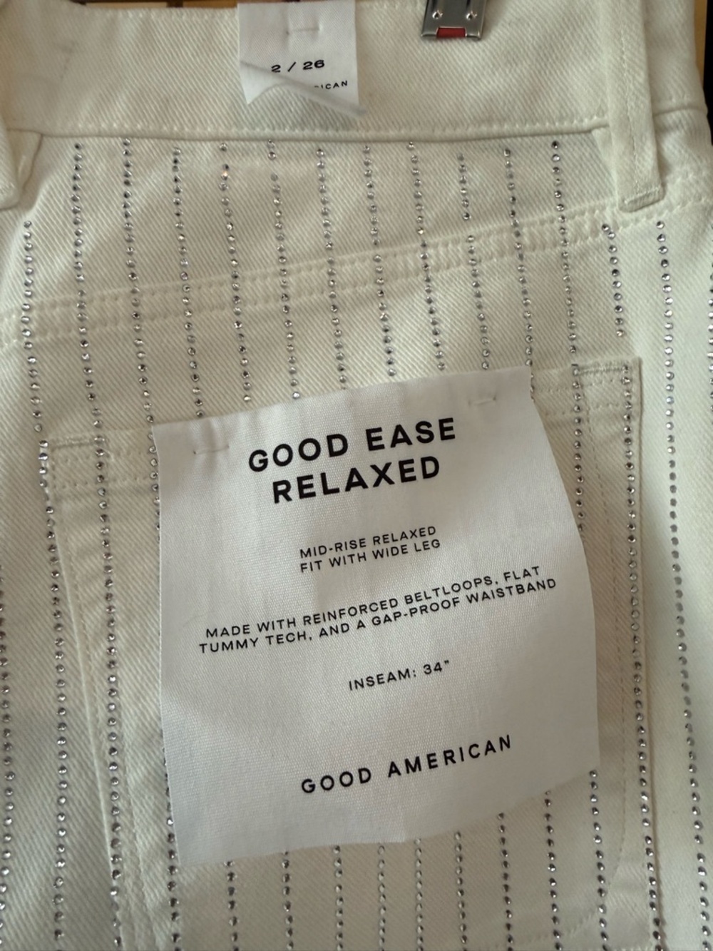 GOOD AMERICAN Wide-Leg Women’s Jeans W/ Rhinestone Pinstripes - 26/2 - Picture 12 of 13